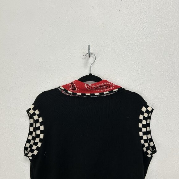 VTG 90s Red Paisley Black White Checkered Vest Artsy, Unique Buttons Quirky 2XL - Picture 5 of 11